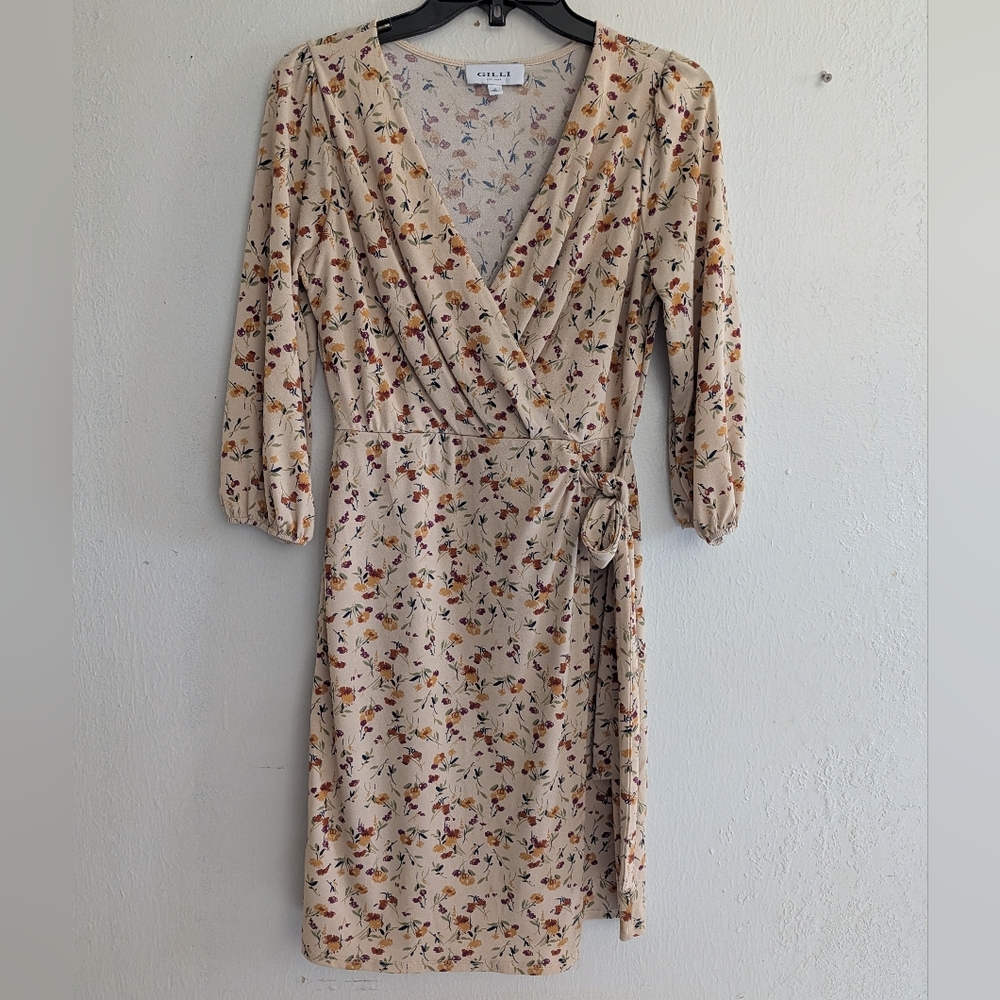 Gilli Floral Long Sleeve Wrap Dress - Cream